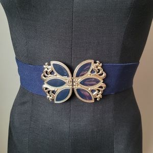Navy blue enamel 80s statement belt
